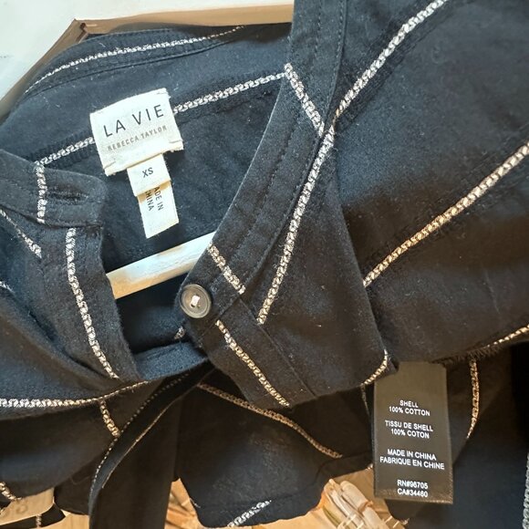 La Vie Rebecca Taylor Chevron Pinstripe Belted Shirt‎ Dress Short Sleeve XS - Picture 5 of 8